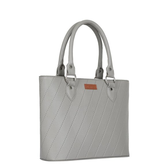 Top-Handle Tote Bag – Vegan Leather Women's Grey Satchel Purse or Shoulder Bag - Picture 8 of 10